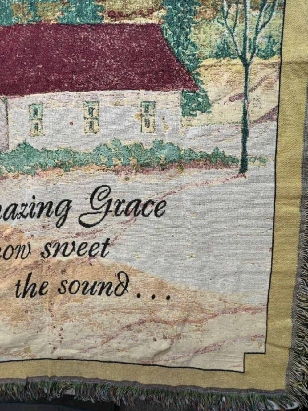 Caring Keepsakes Amazing Grace Rustic Scenery Tapestry Throw Blanket Fringe Trim